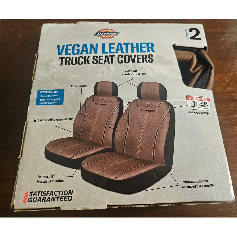 Dickies Truck Seat Covers Adult 2PK Brown Vegan Leather 43906 Dover BRN
